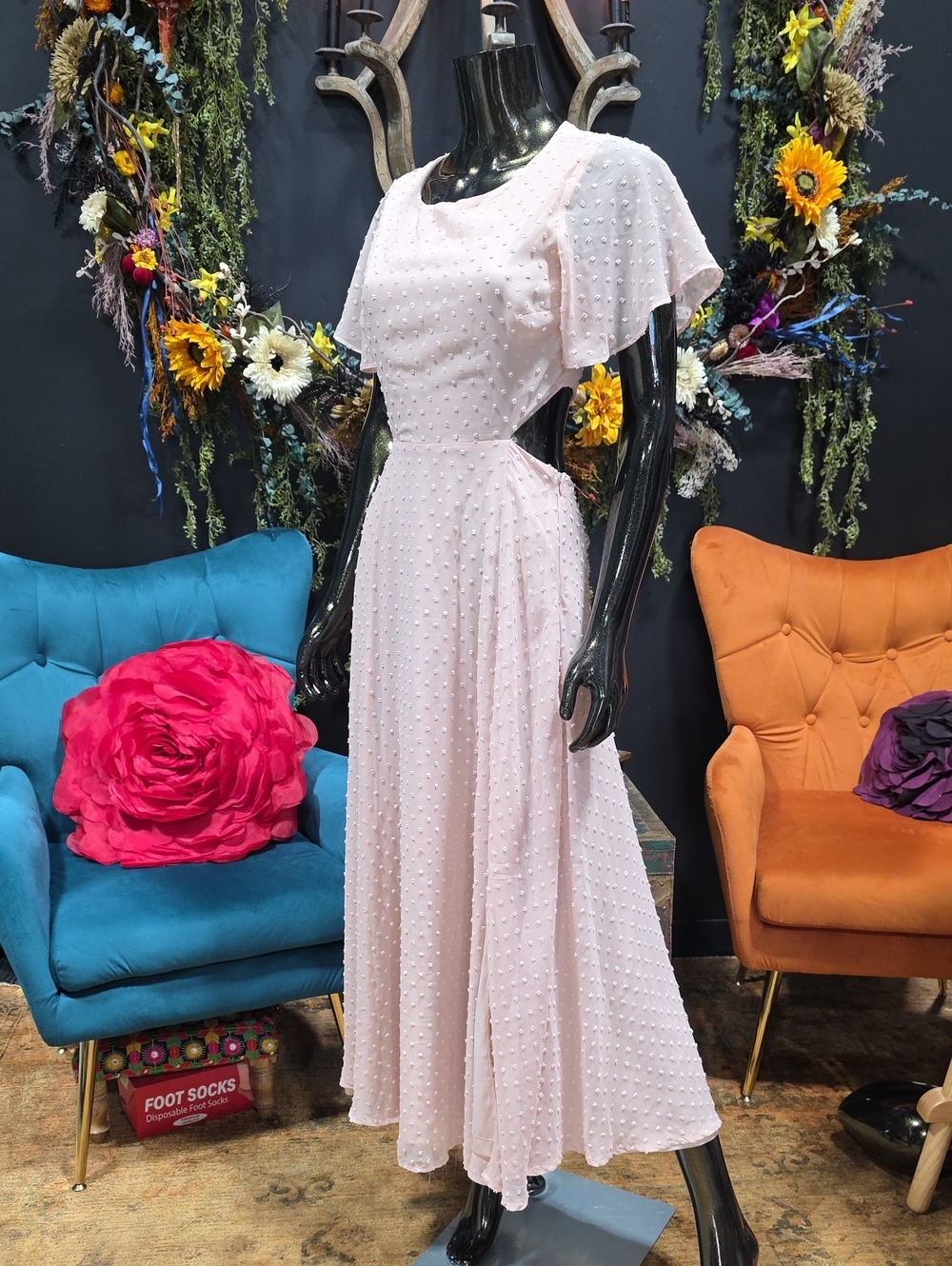Lulu's Pale Peach Swiss Dot Maxi Dress